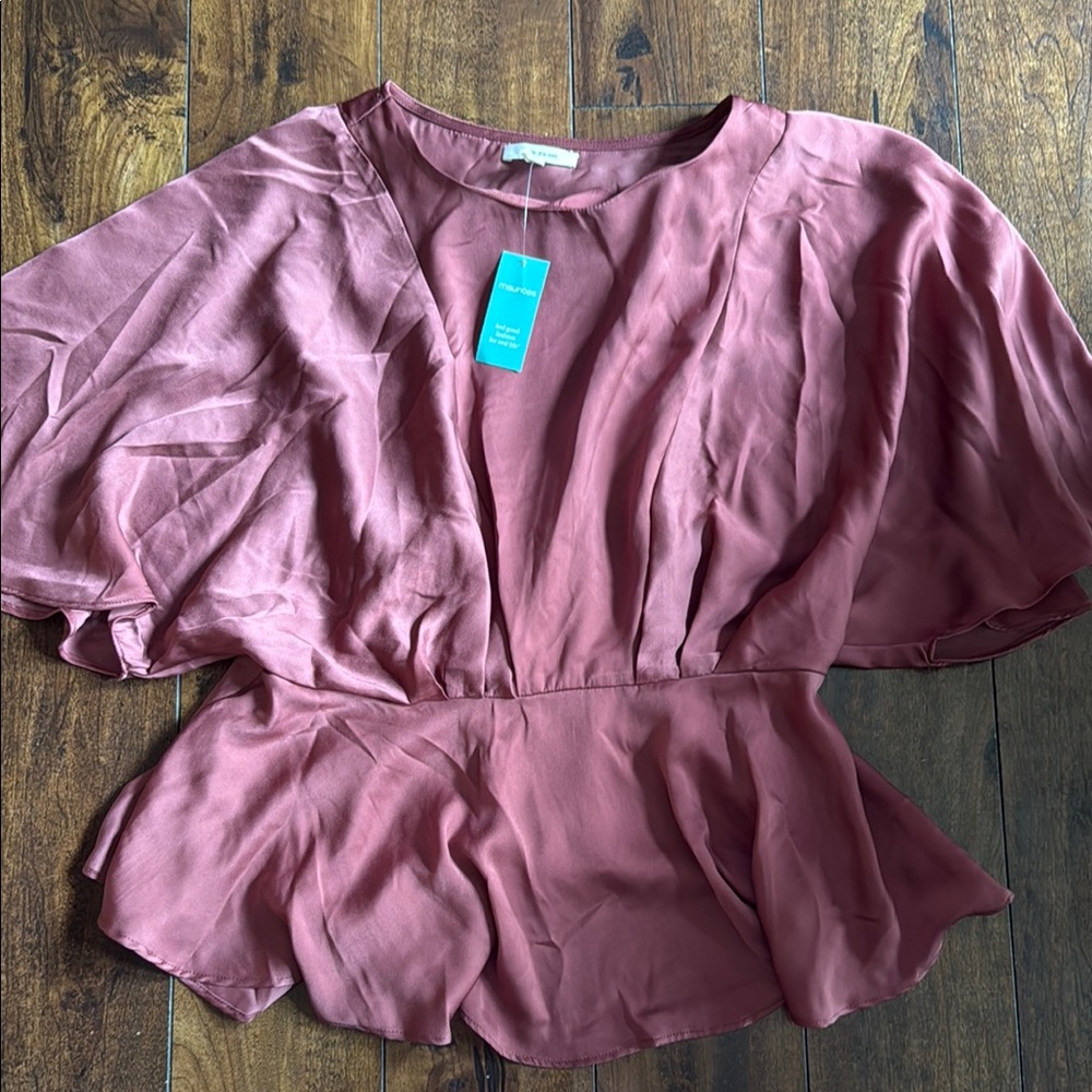 Maurices Pink Peplum Blouse with Flutter Sleeves